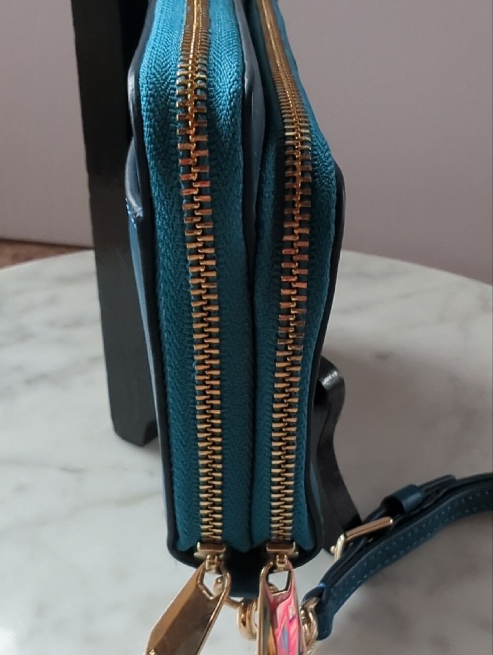 Coach Teal Zip-Around Wristlet Wallet - Picture 6 of 17